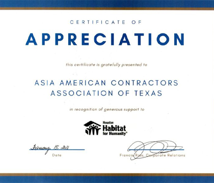 Houston Habitat For Humanity Certificate